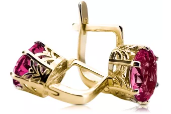 Aur galben 8K 333 Ruby cercei vec003x-rb Rusesc Sovietic URSS Vintage bijuterii Art Deco style